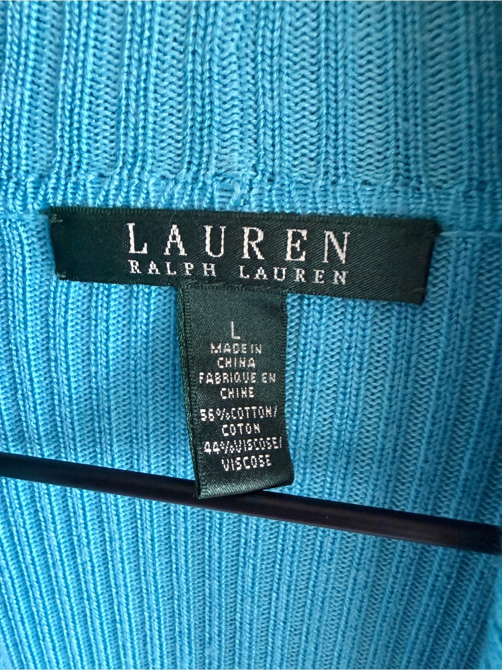 Lauren Ralph Lauren Turquoise Blue Ribbed Cardigan Open Front Sweater L Viscose - Picture 4 of 8